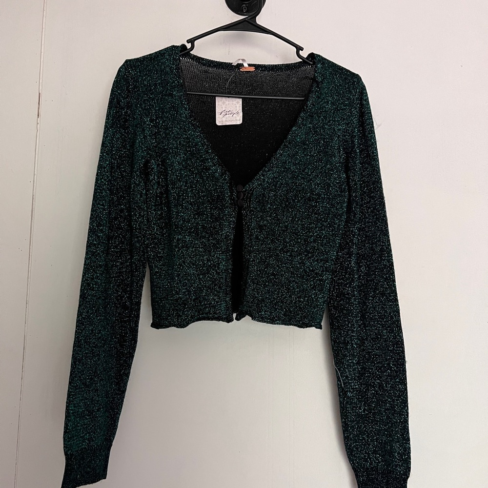 Free People Sparkly Green Cardigan